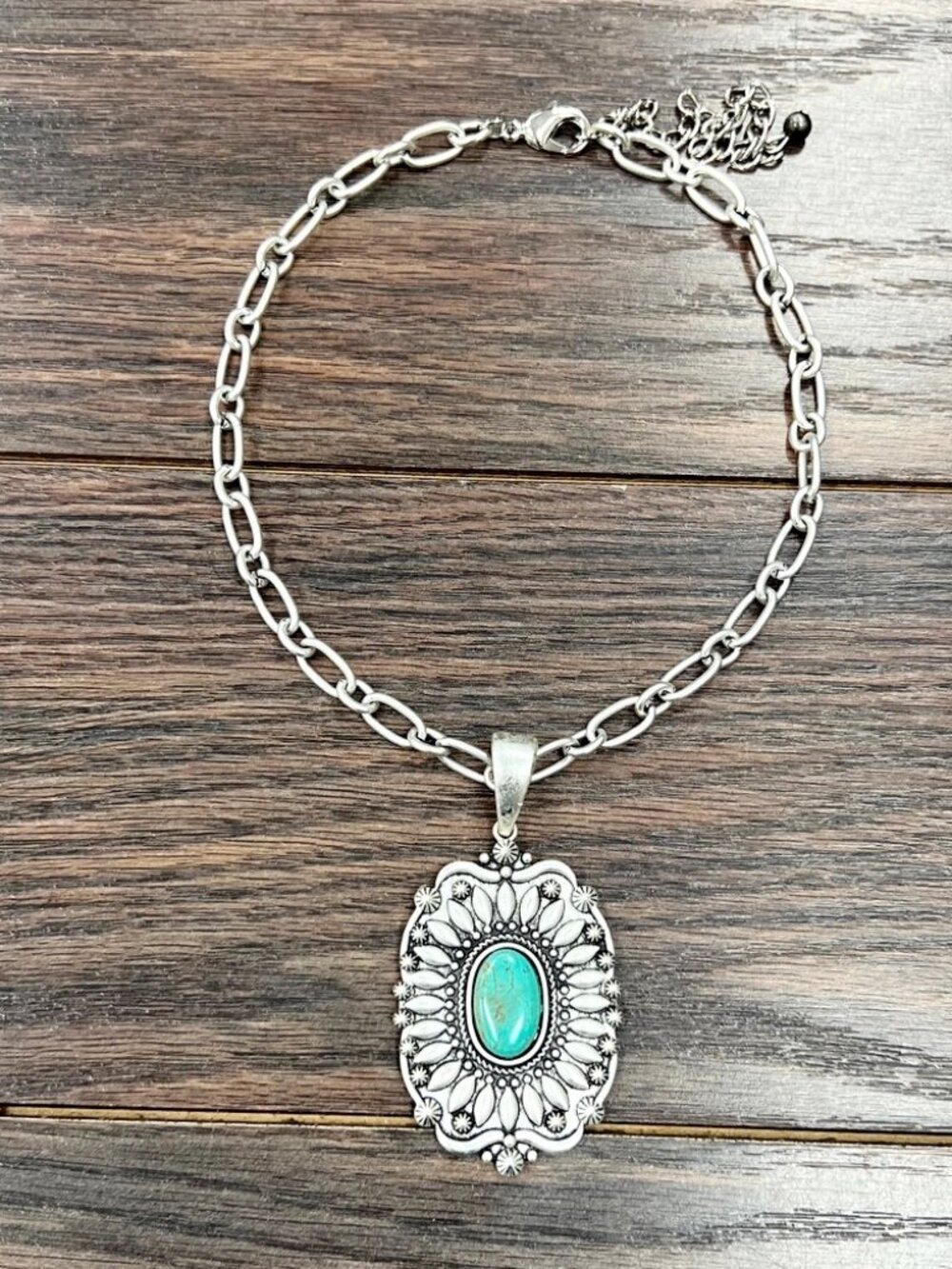 Western Concho Turquoise Necklace Silver Boho Cowgirl Rodeo Statement